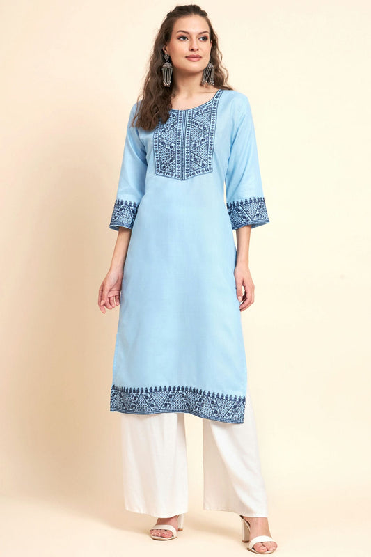 Sky Blue Colour Cotton Kurti