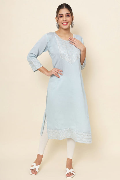 Sky Blue Colour Cotton Kurti