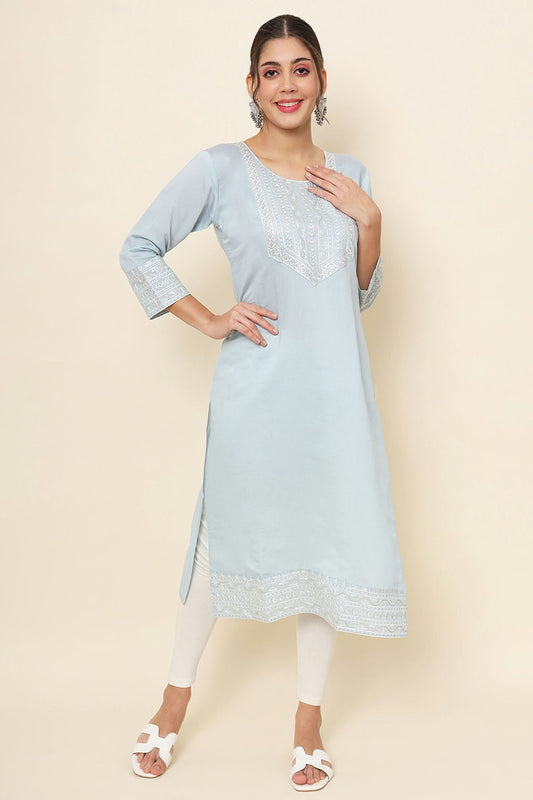 Sky Blue Colour Cotton Kurti