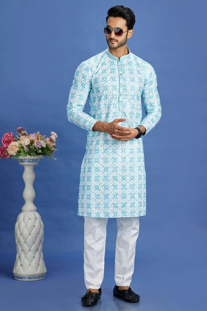 Sky Blue Colour Cotton Pintex Work Kurta Pajama VSKP1230150
