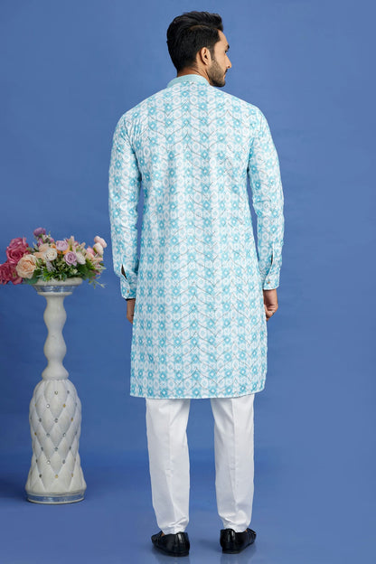 Sky Blue Colour Cotton Pintex Work Kurta Pajama VSKP1230150