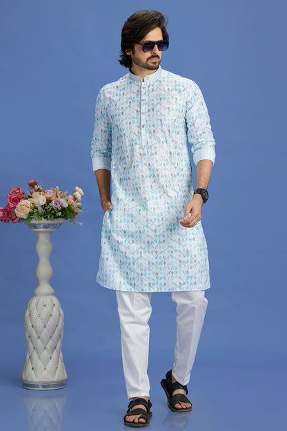 Sky Blue Colour Cotton Pintex Work Kurta Pajama VSKP1230157