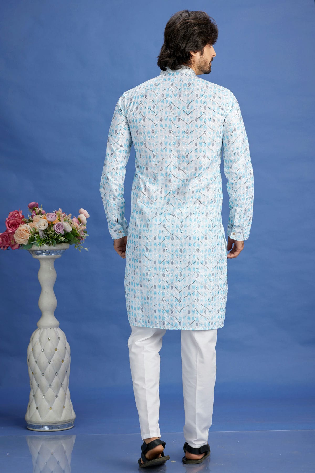 Sky Blue Colour Cotton Pintex Work Kurta Pajama VSKP1230157