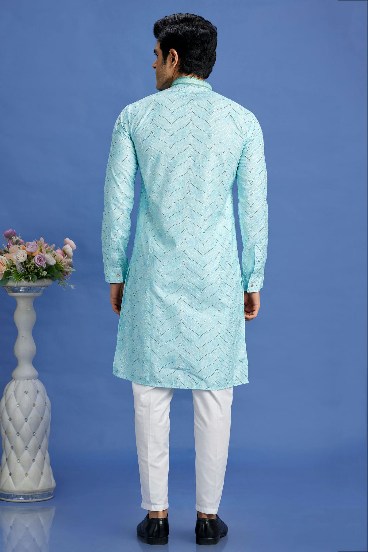 Sky Blue Colour Cotton Pintex Work Kurta Pajama VSKP1230158