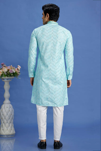 Sky Blue Colour Cotton Pintex Work Kurta Pajama VSKP1230158