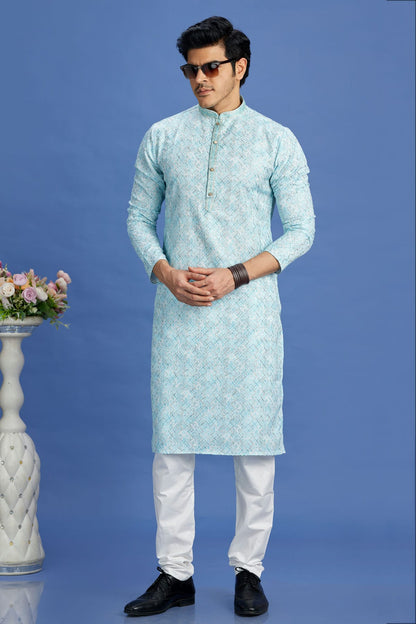 Sky Blue Colour Cotton Pintex Work Kurta Pajama VSKP1230162