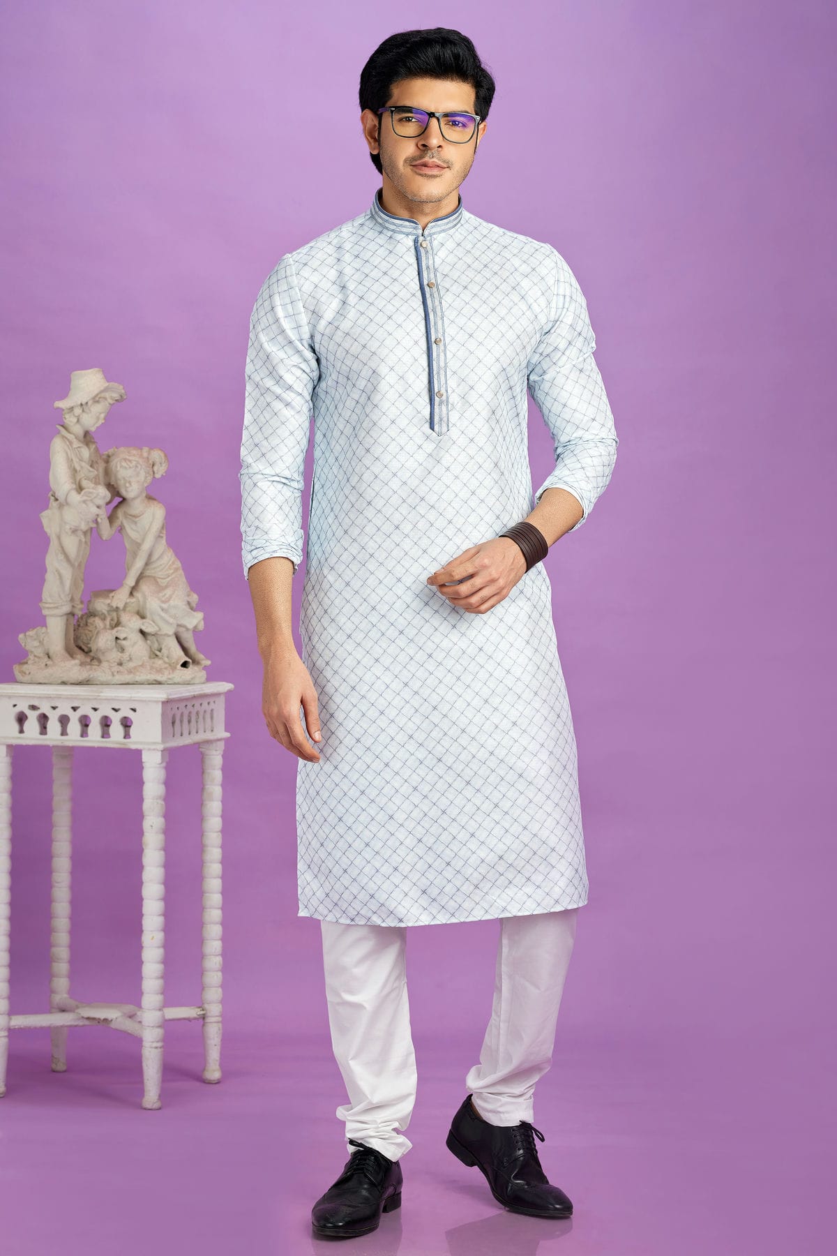 Sky Blue Colour Cotton Pintex Work Kurta Pajama VSKP1230182