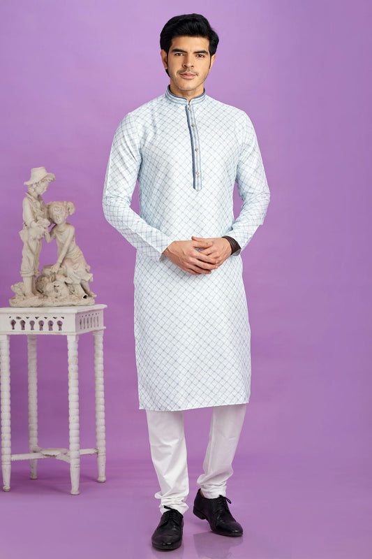 Sky Blue Colour Cotton Pintex Work Kurta Pajama