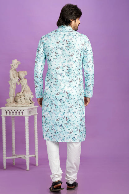 Sky Blue Colour Cotton Pintex Work Kurta Pajama VSKP1230195