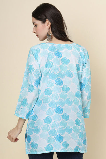 Sky Blue Colour Cotton Printed Work Readymade Top VSTP1110781