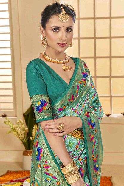 Sky Blue Colour Cotton Silk Ikkat Printed Traditional Saree VSSD1113590