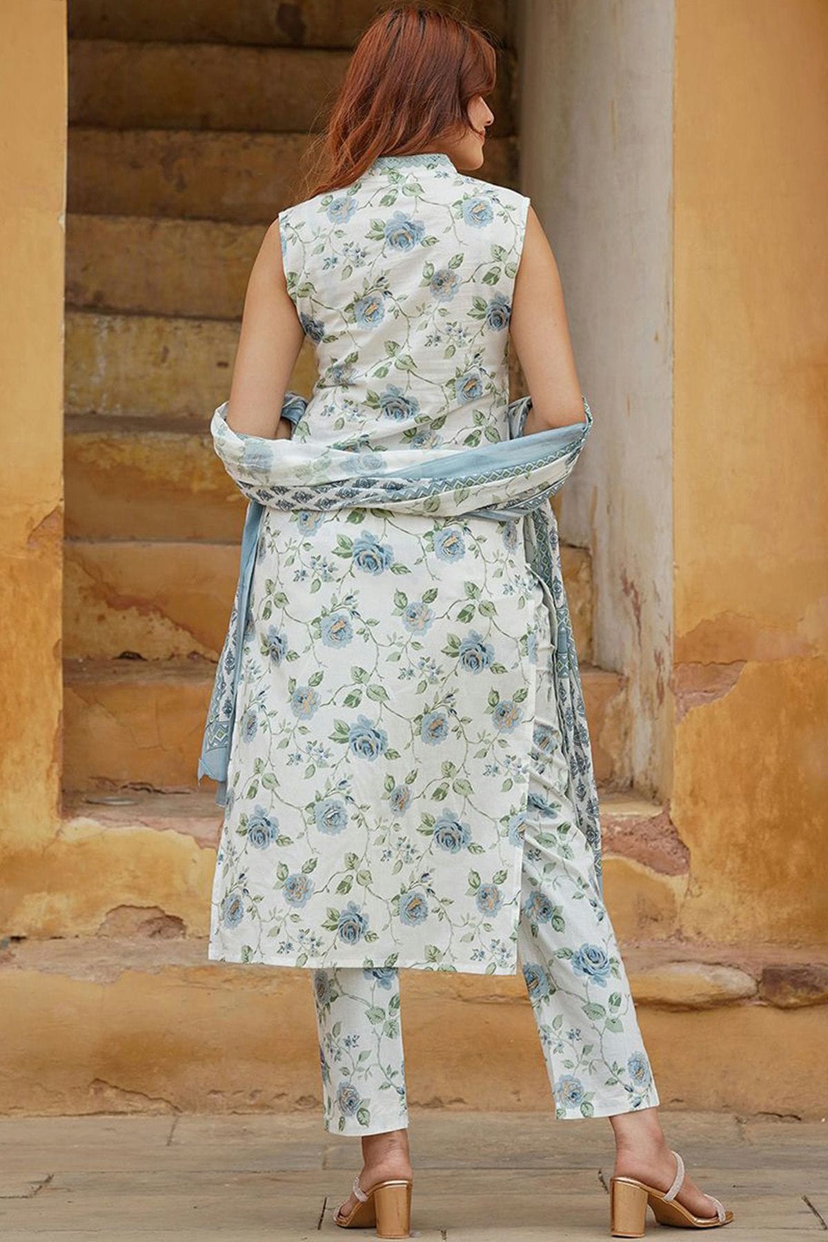 Sky Blue Colour Cotton Slub Stitched Suit