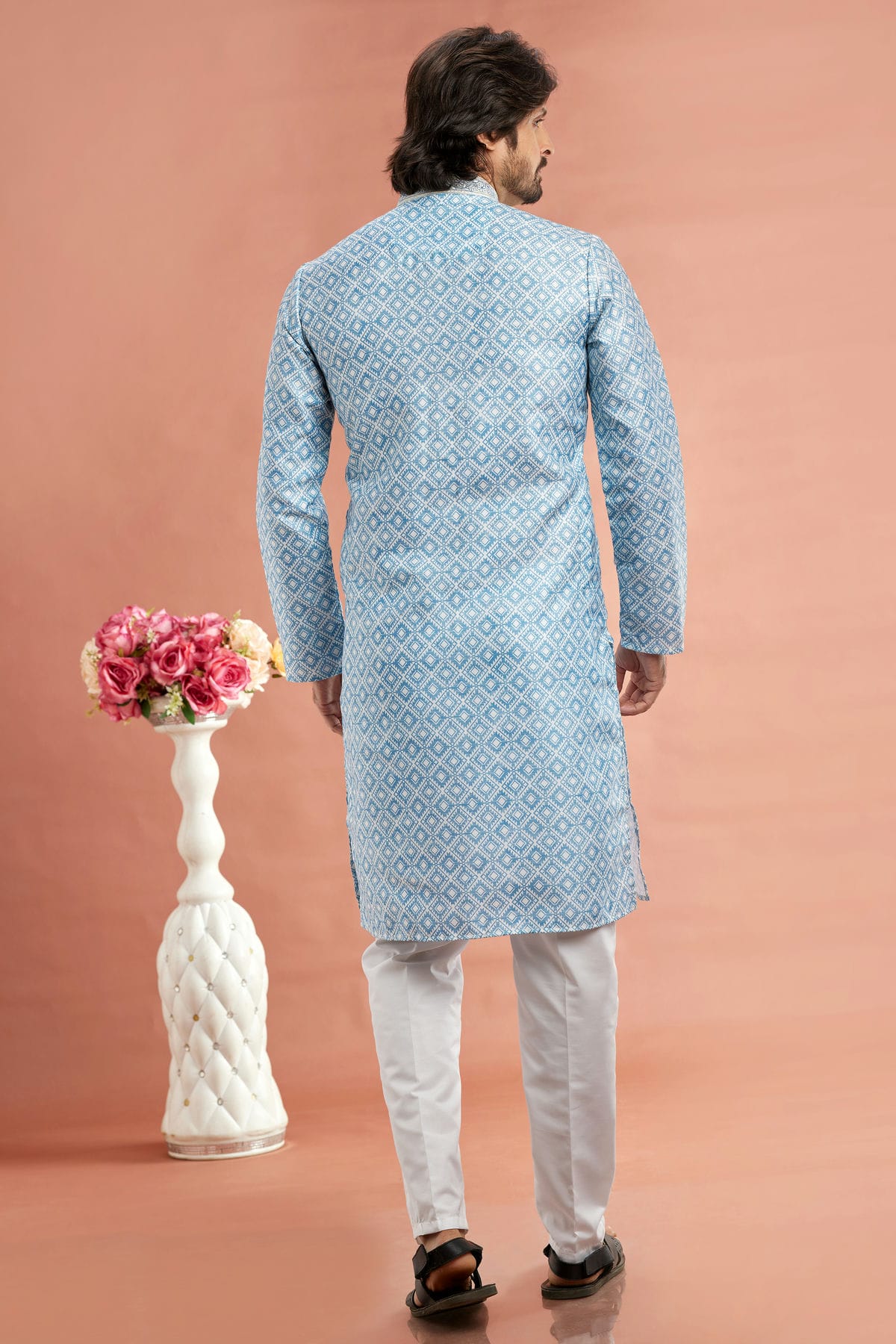 Sky Blue Colour Cotton Thread Work Kurta Pajama VSKP1230168