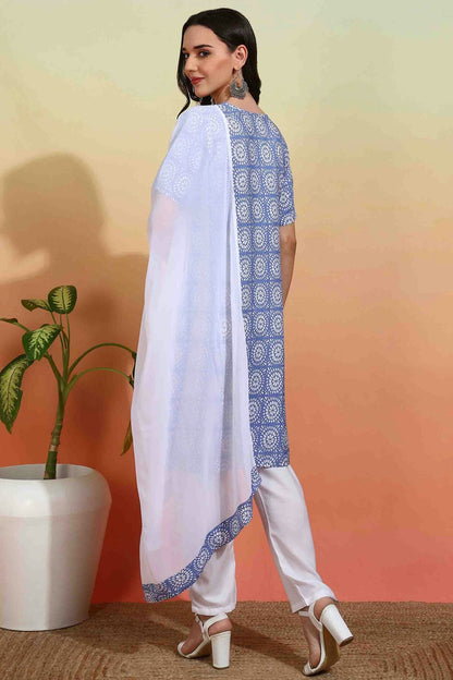 Sky Blue Colour Crepe Printed Pant Style Suit VSSS1113634