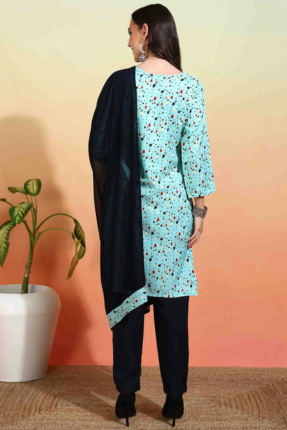 Sky Blue Colour Crepe Printed Pant Style Suit VSSS1113638