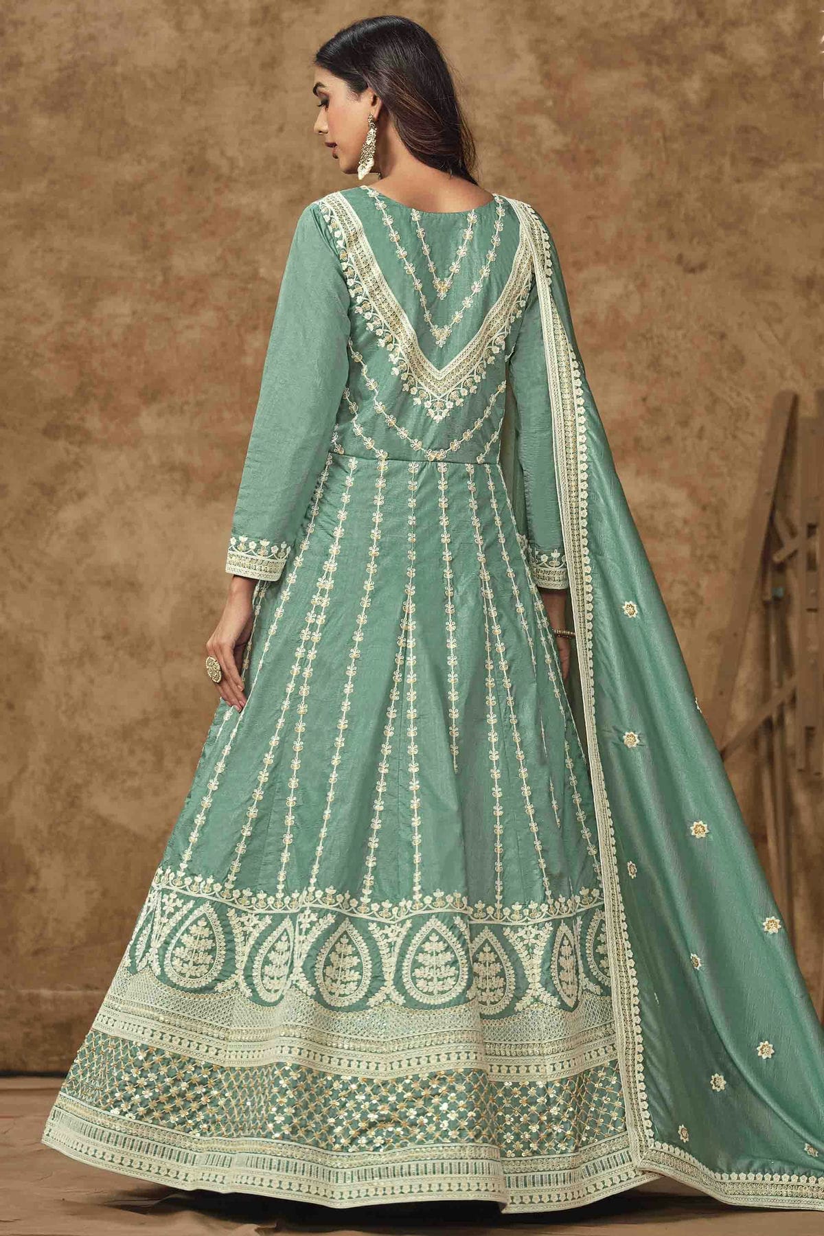 Sky Blue Colour Dola Silk Semi Stitched Anarkali Suit VSSM1050703