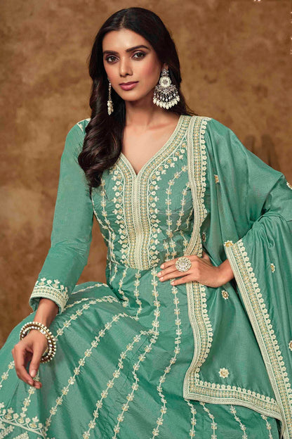 Sky Blue Colour Dola Silk Semi Stitched Anarkali Suit VSSM1050703