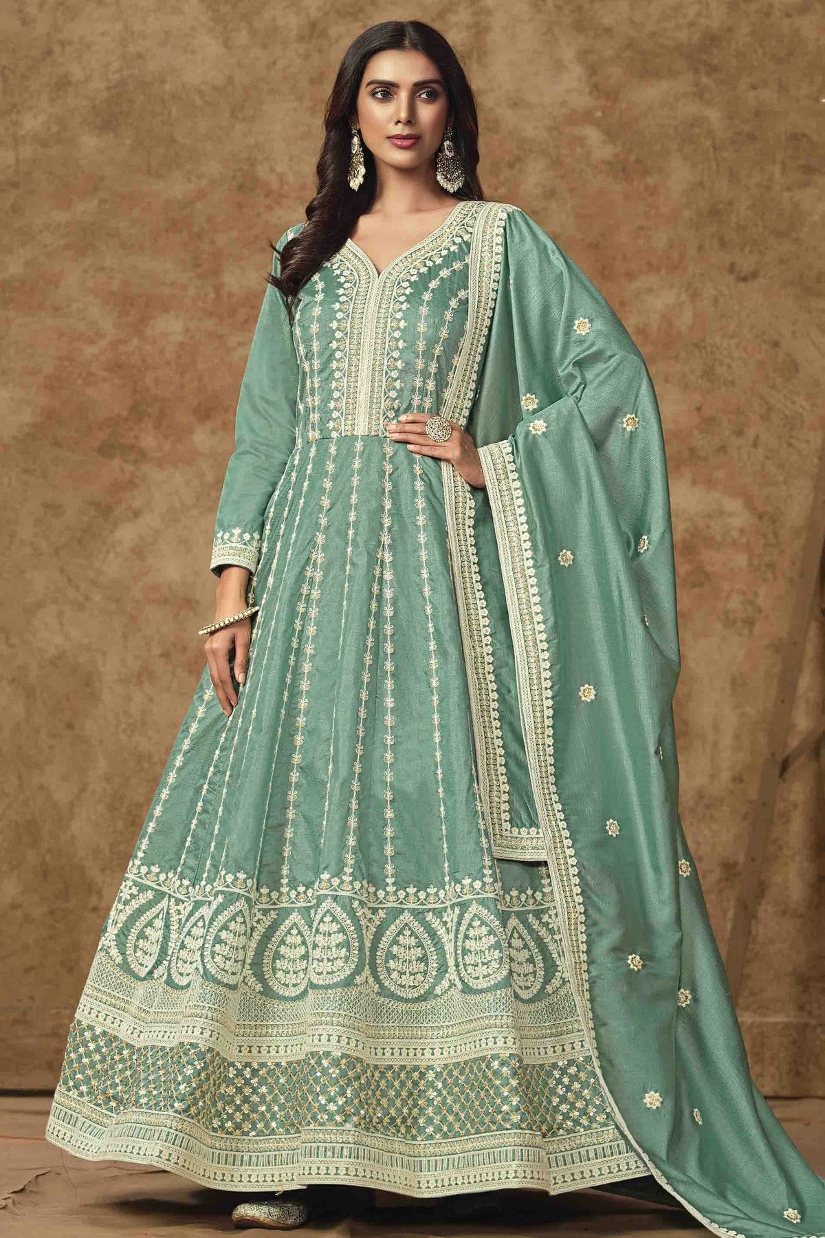 Sky Blue Colour Dola Silk Semi Stitched Anarkali Suit VSSM1050703