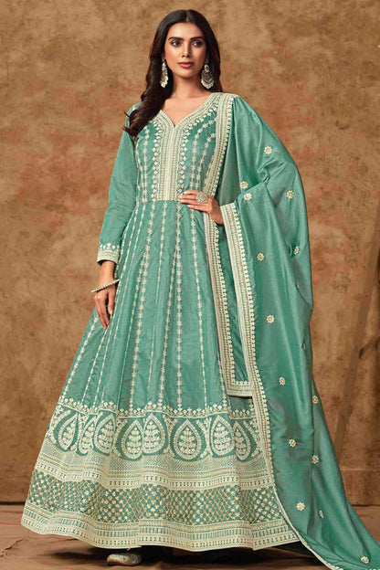 Sky Blue Colour Dola Silk Semi Stitched Anarkali Suit VSSM1050703