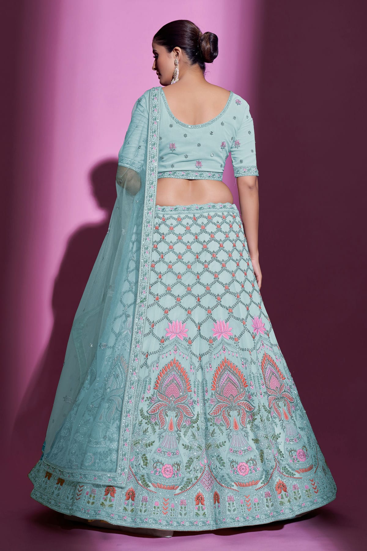 Sky Blue Colour Embroidery Georgette Lehenga Choli VSLD1080707