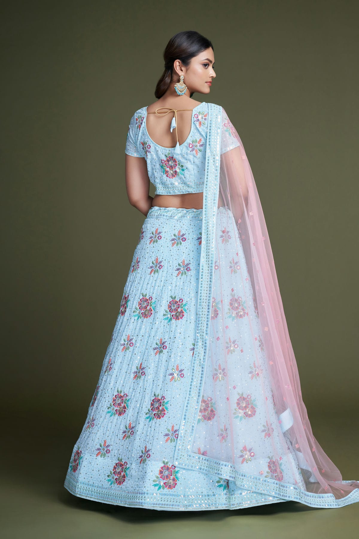 Sky Blue Colour Embroidery Georgette Lehenga Choli VSLD1080848