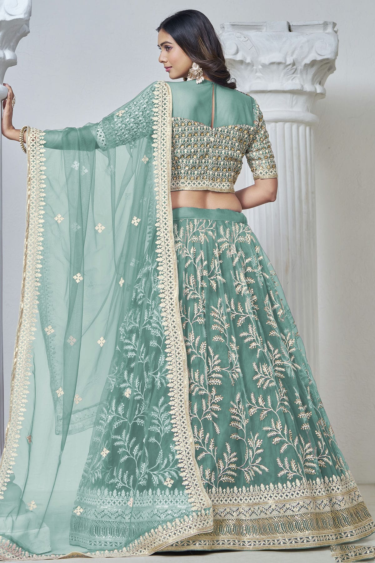 Sky Blue Colour Embroidery Lehenga Choli In Net Fabric