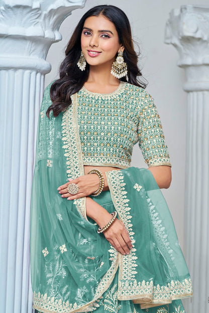 Sky Blue Colour Embroidery Lehenga Choli In Net Fabric