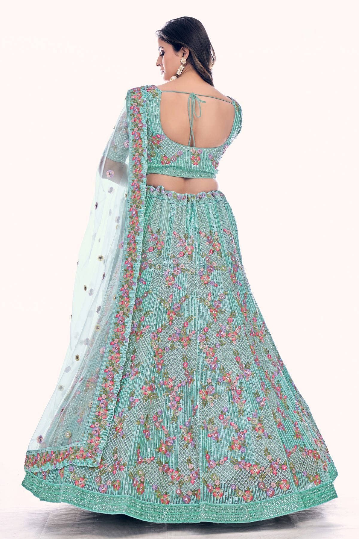 Sky Blue Colour Embroidery Soft Net Lehenga Choli VSLD1080757