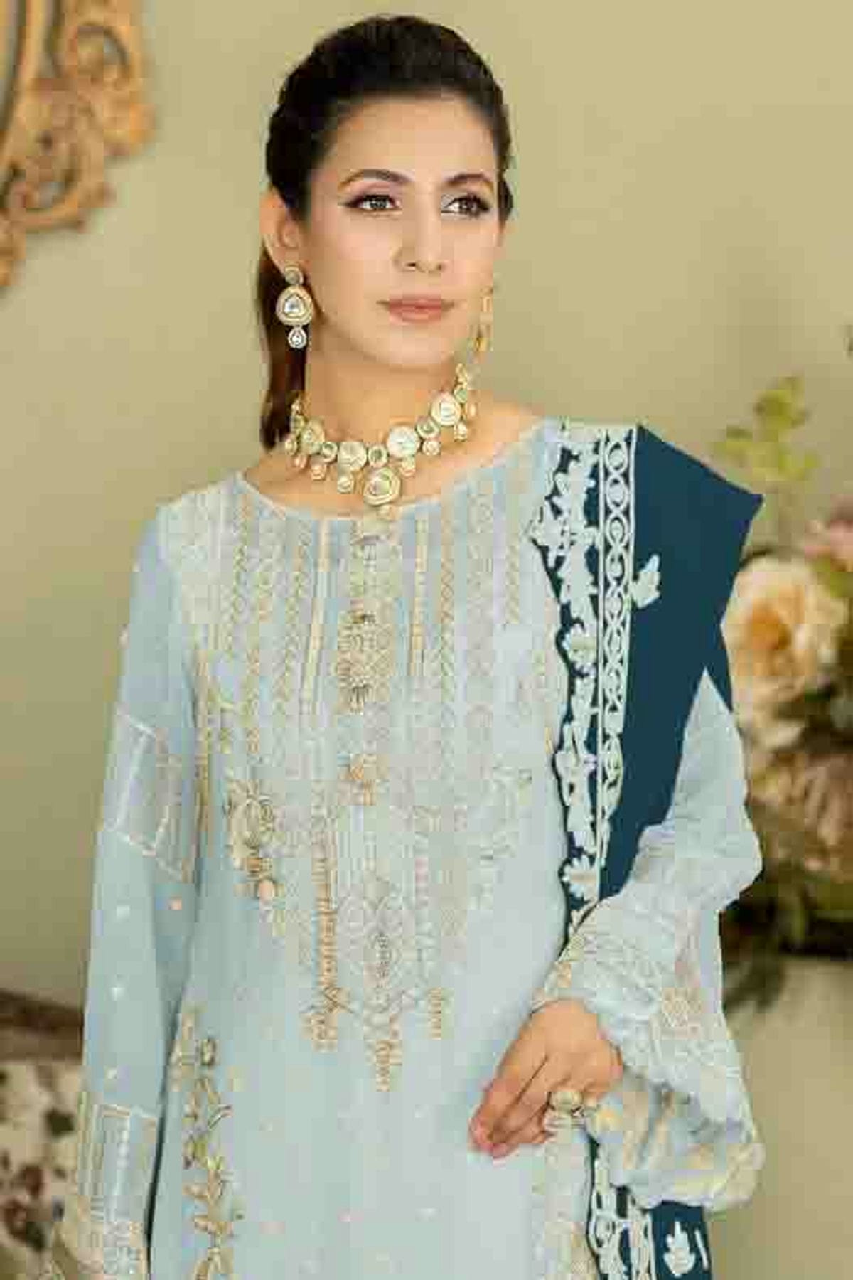 Sky Blue Colour Faux Georgette Pakistani Suit VSSM1140875