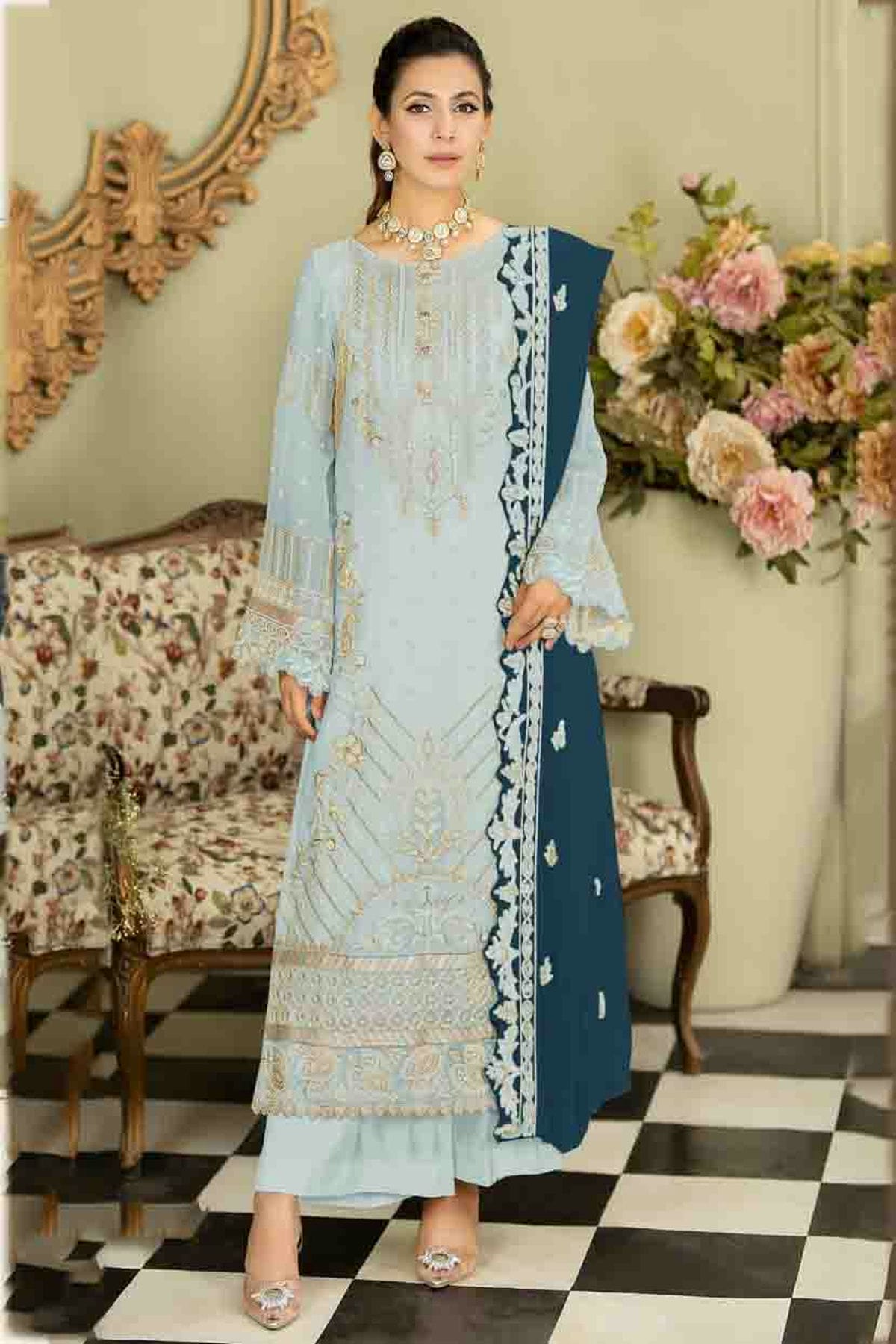 Sky Blue Colour Faux Georgette Pakistani Suit VSSM1140875