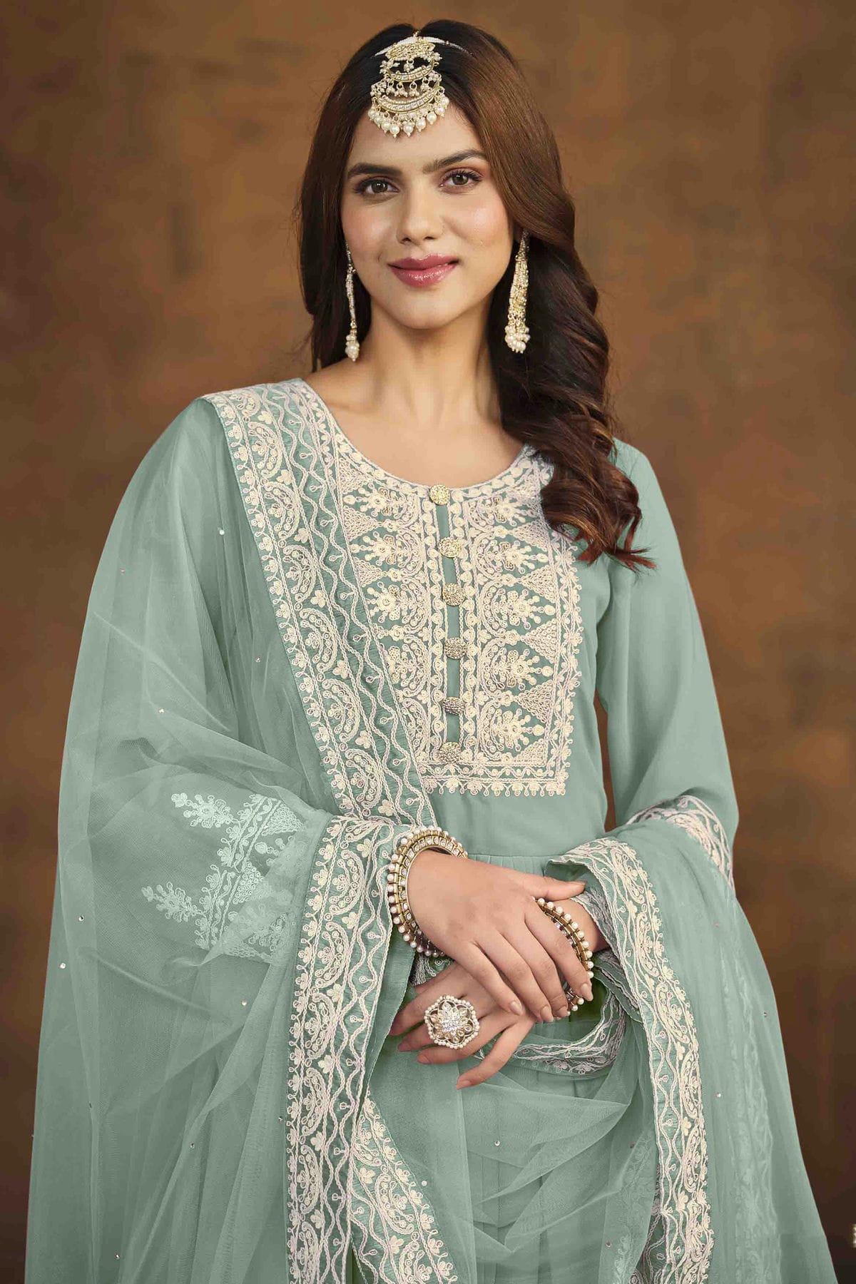 Sky Blue Colour Faux Georgette Palazzo Pant Suit VSSM1050730