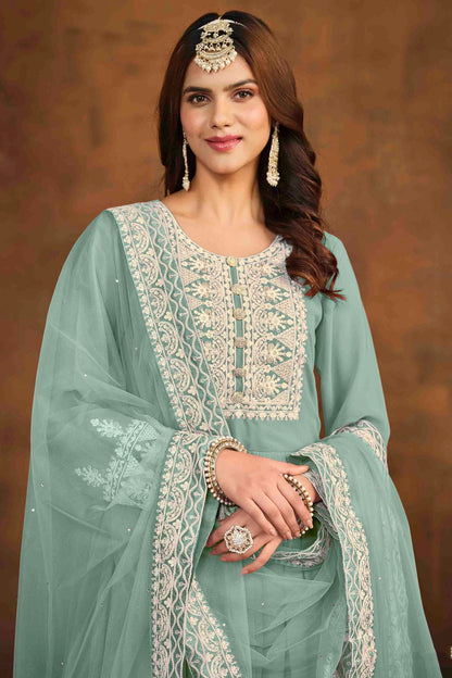 Sky Blue Colour Faux Georgette Palazzo Pant Suit VSSM1050730