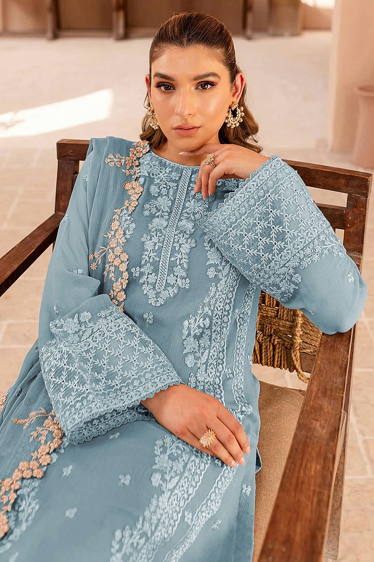 Sky Blue Georgette Semi Stitched Pakistani Suit