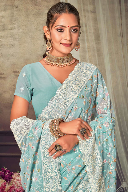 Sky Blue Colour Georgette Designer Saree VSLC1121559