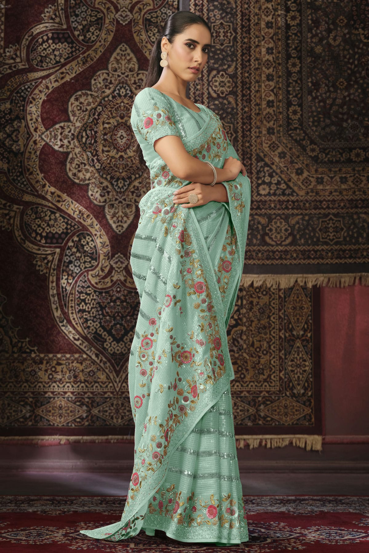 Sky Blue Colour Georgette Designer Saree VSSD1080882