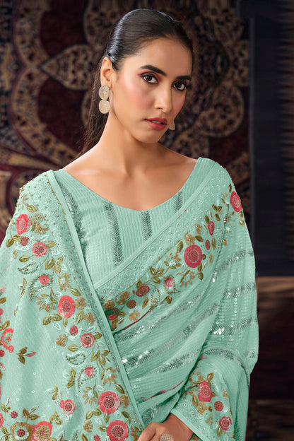 Sky Blue Colour Georgette Designer Saree VSSD1080882