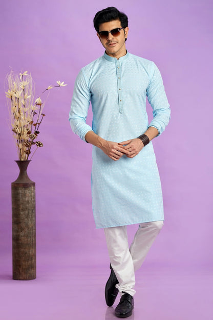 Sky Blue Colour Jacquard Art Silk Pintex Work Kurta Pajama VSKP1230200