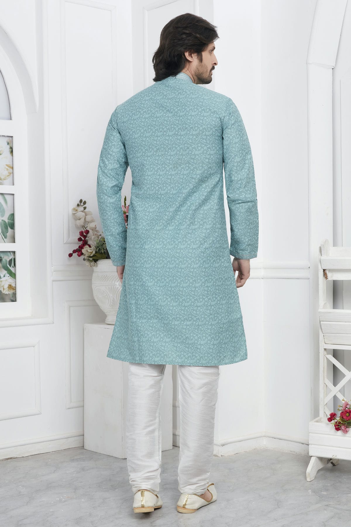 Sky Blue Colour Jacquard Silk Brocade Kurta Pajama VSKP1230210