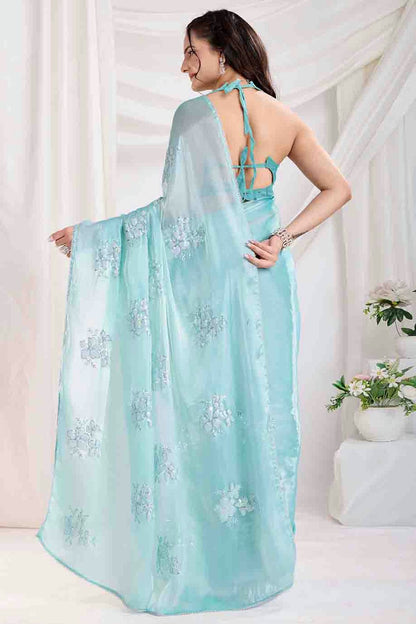 Sky Blue Colour Jimmi Choo Designer Saree VSSD1112846