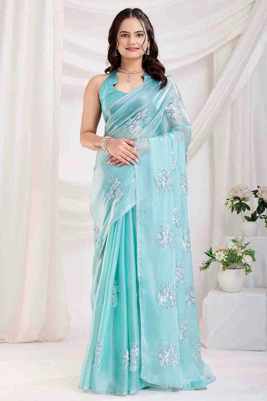 Sky Blue Colour Jimmi Choo Designer Saree VSSD1112846