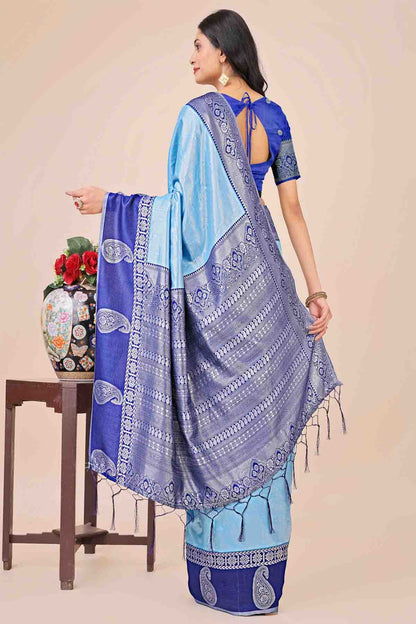 Sky Blue Colour Lichi Silk Woven Traditional Sarees VSSD1113740