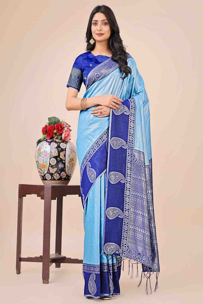 Sky Blue Colour Lichi Silk Woven Traditional Sarees VSSD1113740