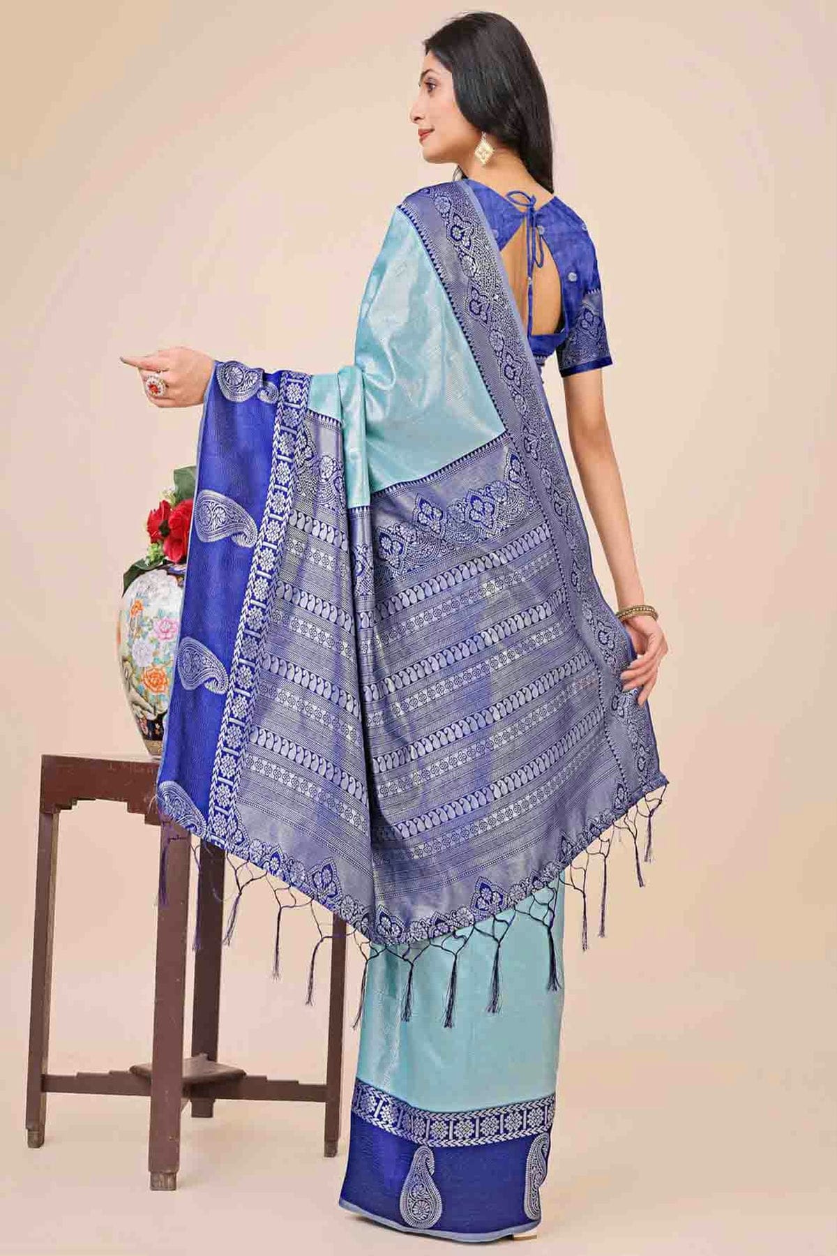 Sky Blue Colour Lichi Silk Woven Traditional Sarees VSSD1113744
