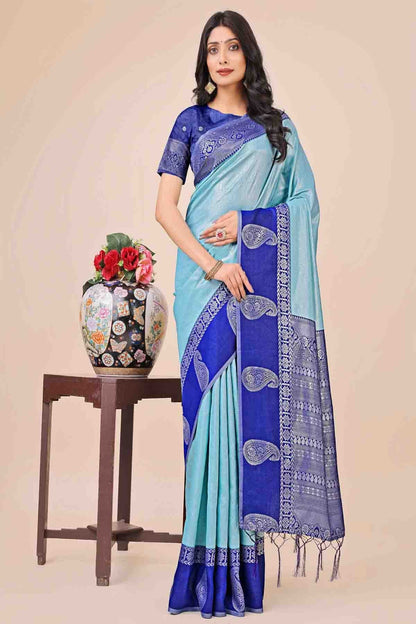 Sky Blue Colour Lichi Silk Woven Traditional Sarees VSSD1113744