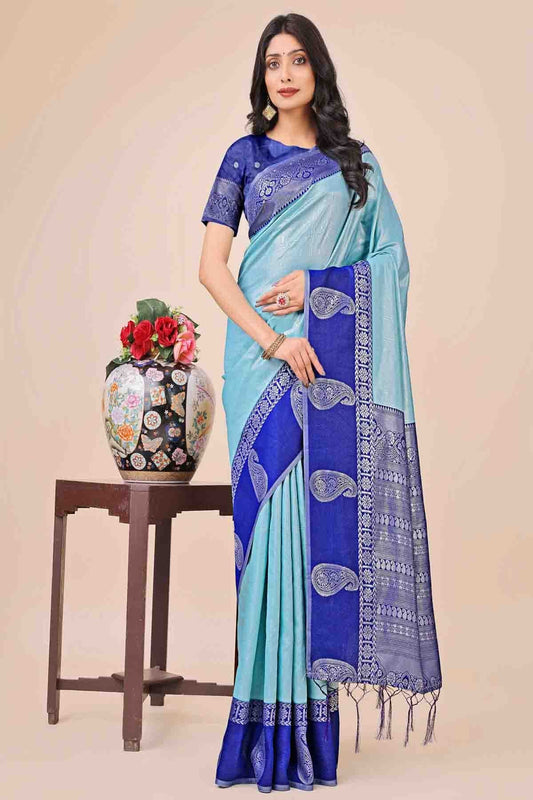 Sky Blue Colour Lichi Silk Woven Traditional Sarees VSSD1113744