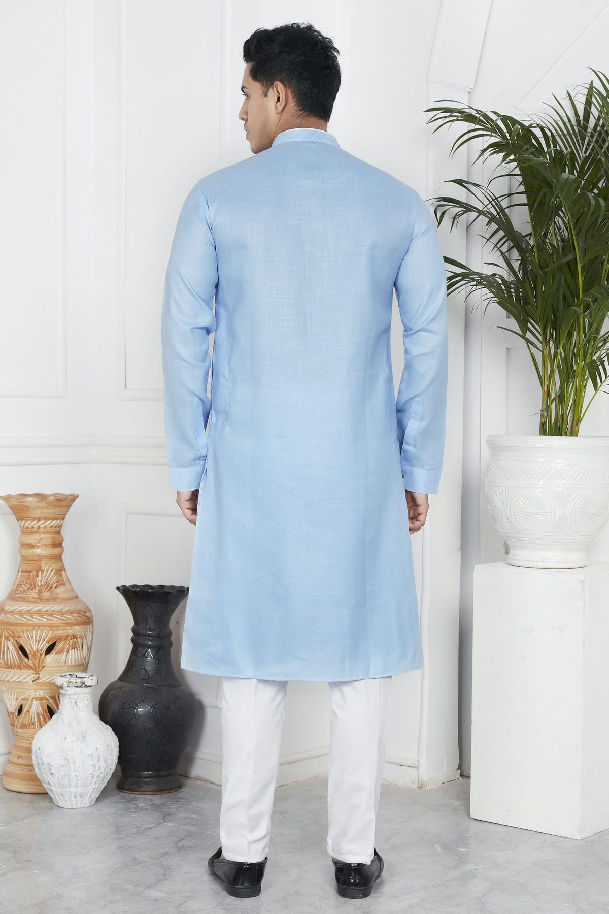 Sky Blue Colour Linen Cotton Pintex Work Kurta Pajama VSKP1230131