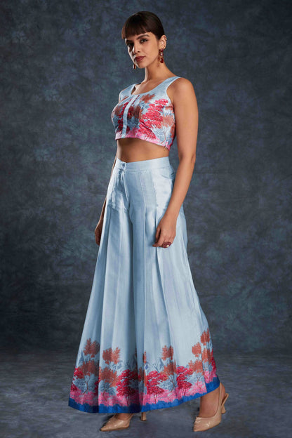 Sky Blue Colour Linen Satin Co-Ord Set VSTP1080949