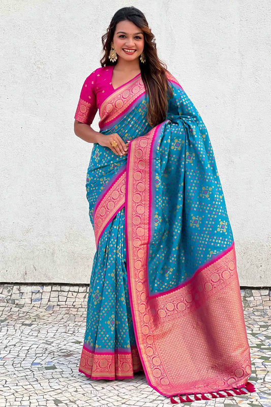 Sky Blue Colour Meenakari Work Patola Silk Traditional Sarees VSSD1113384