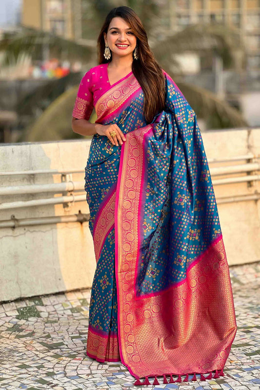 Sky Blue Colour Meenakari Work Patola Silk Traditional Sarees VSSD1113388