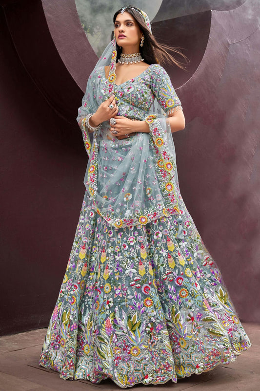 Sky Blue Colour Net Embroidery Lehenga Choli